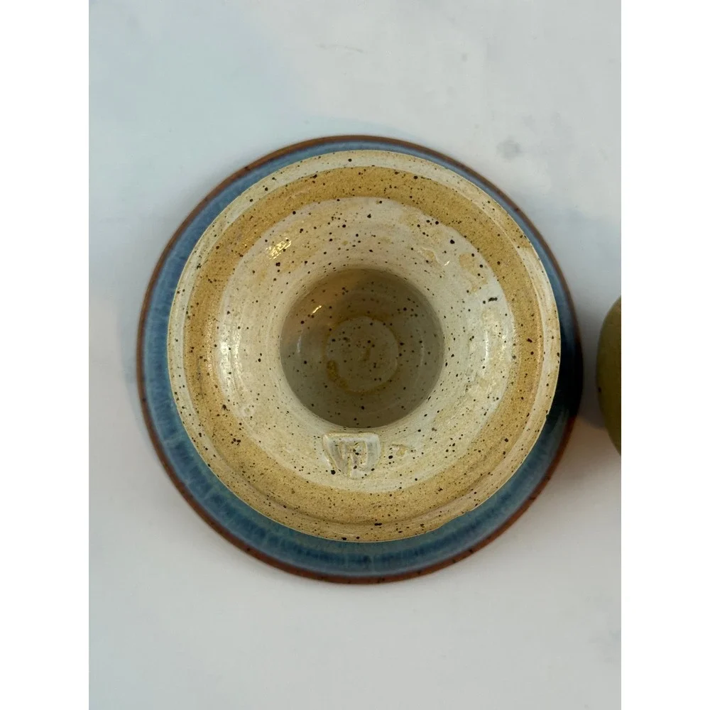 Handmade Ceramic Studio Pottery Blue Drip Glaze Mortar and Pestle